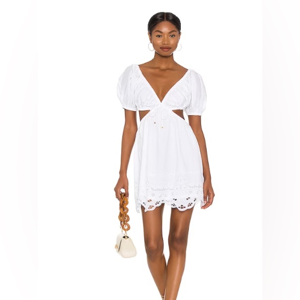Tularosa Colleen Mini Dress from Revolve - White cotton eyelet puff shoulders
